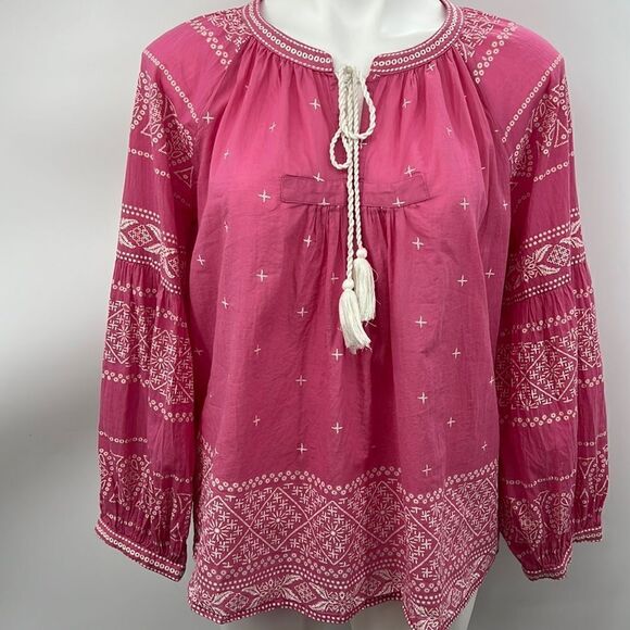 Rachel Zoe faux embroidered print long sleeve large top - Picture 1 of 6